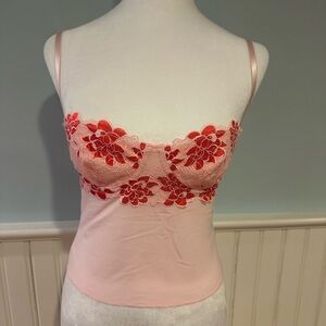 SHEIN Pink Bustier with Red Lace Accents